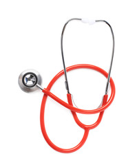 Red medical stethoscope isolated