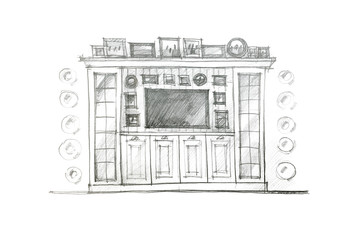 pencil drawing design of a piece of furniture for living room