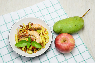 Thai salad, Green mango salad with shrimp, Spice salad