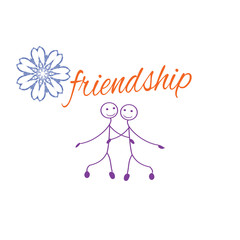 Frame with Friendship Day title, children, friends. Vector illustration.