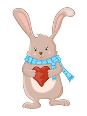 Cute little bunny holding love heart.