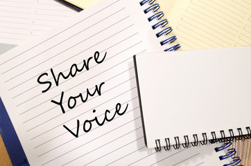 Share your voice write on notebook