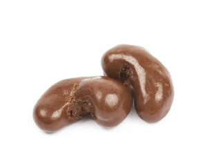 Chocolate coated cashew nuts isolated