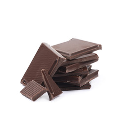 Pile of chocolate bar pieces isolated