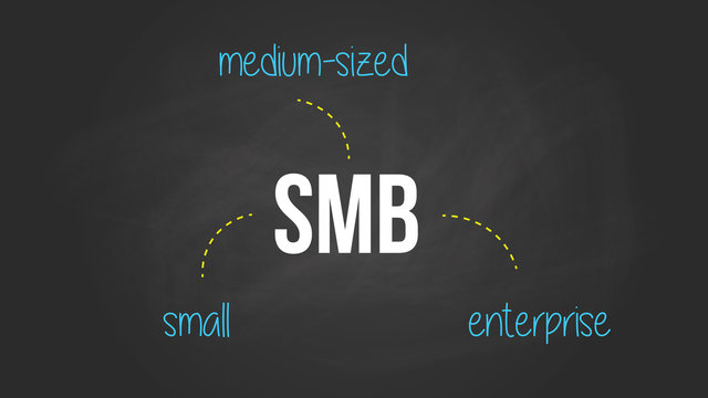 smb small medium-sized business enterprise written on text on the blackboard with chalk effect vector graphic