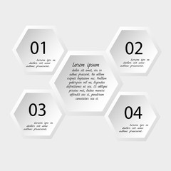 Vector illustration of white infographics
The image on a light background white infographics, consisting of five hexagon for Decoration and Design

