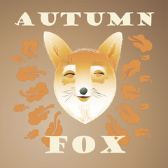 Funny happy cartoon hand drawn autumn fox vector illustration