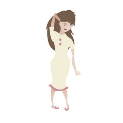 Cartoon young sleepy yawn woman character vector illustration is
