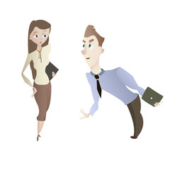 Cartoon young business woman and man office characters vector il