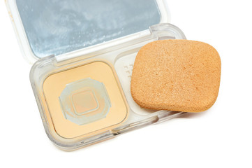 old and dirty pressed powders and powder puff.