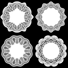 Set of design elements, lace round paper doily, doily to decorate the cake,  festive doily,  doily - a template for cutting,greeting element package, vector illustrations