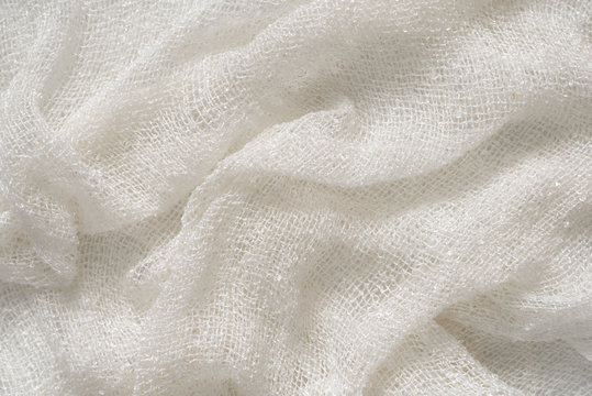 Natural White Cotton Crumpled Soft Fabric Texture Background