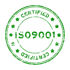 Grunge green ISO9001 certified with star rubber stamp