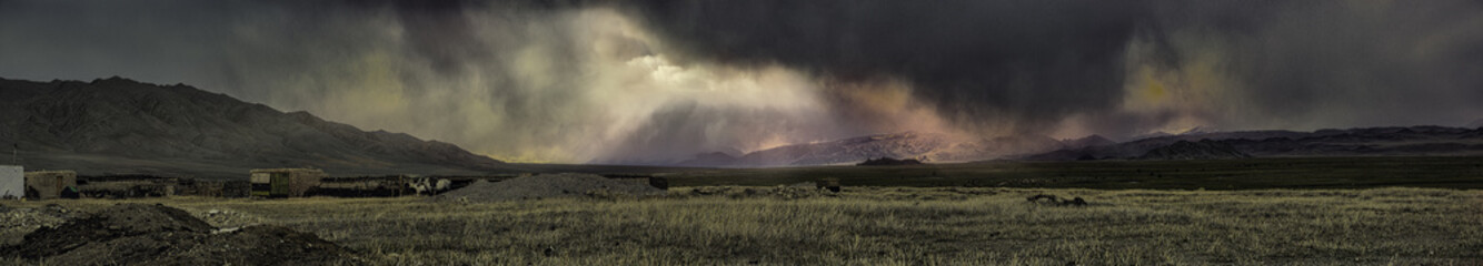 Panorama of wonderful sky is raining soon at Ulgii : Mongolia on May 2016. © sirnength88