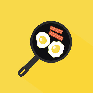 Cooking. Fried Egg, Bacon. Vector