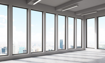 Obraz na płótnie Canvas Big empty office room with panoramic windows