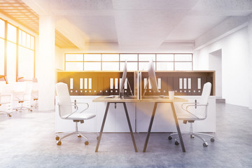 Coworking office with documents toning