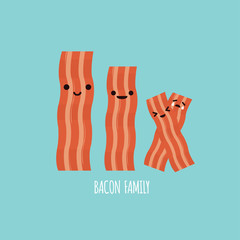 Set of fresh smoked bacon in flat icon style