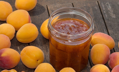 Apricots and pot of jam