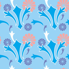 Abstract seamless pattern with decorative flowers. Vector clip art.