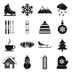 Winter icons set in simple style. December set collection isolated vector illustration