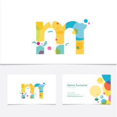 Creative Letter M design vector template on The Business Card Template. Abstract Colorful Alphabet .Friendly funny ABC Typeface. Type Characters