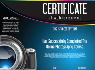 Certificate of achievement for online photography course