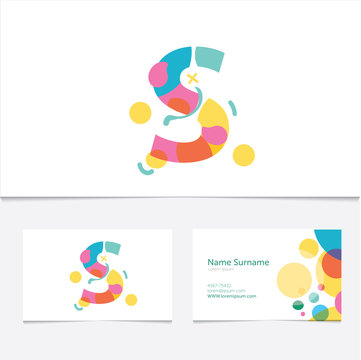 Creative Letter S design vector template on The Business Card Template. Abstract Colorful Alphabet .Friendly funny ABC Typeface. Type Characters Logotype symbols. Abstract Colorful Alphabet