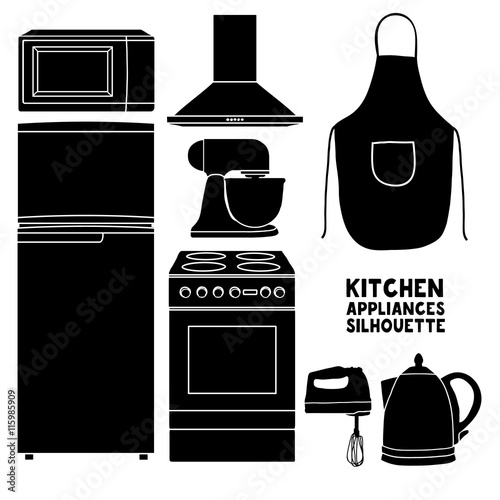"Set of kitchen device silhouettes. Kitchen household silhouettes