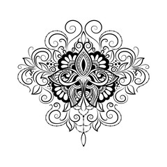 Vector ornamental Tattoo Lotus, Hand drawn illustration in doodle style.