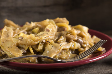 Cooked broad bean pods with garlic