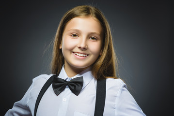 Closeup portrait successful happy girl isolated grey background.