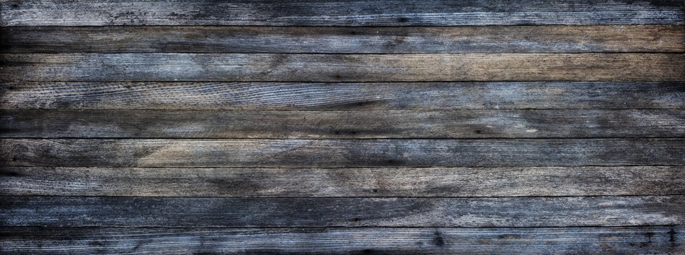 Fototapeta Panoramic grunge background of old wooden boards with tinted effect
