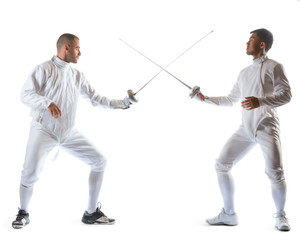 Fencing athletes or players isolated in white background