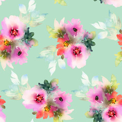 Seamless pattern with flowers watercolor