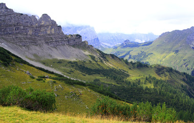 view on mountain scene in the karwendel mountains of the european alps