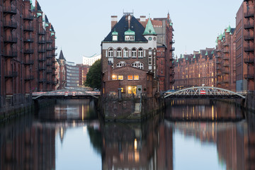 Wasserschloss in Hamburg Speicherstadt at morning, Germany