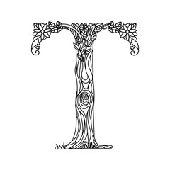 Letter T coloring book for adults vector
