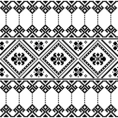 Ukrainian or Belarusian folk art black floral embroidery pattern or print   