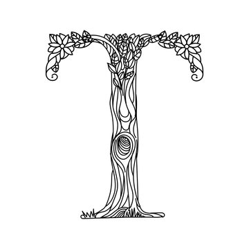 Letter T coloring book for adults vector