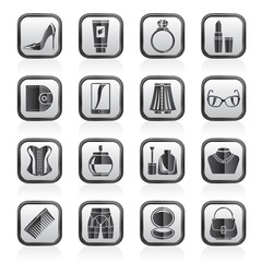 Female accessories and clothes icons- vector icon set