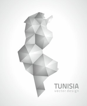 Tunisia grey vector polygonal trinagle map