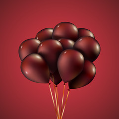 Group purple balloons depicted on a red background. Vector EPS10