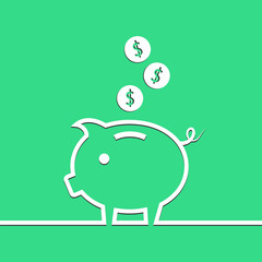 Money piggy bank in line on blue background. Vector
