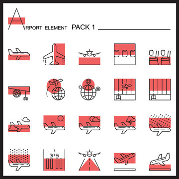 Airport Element Line Icon Set 1.Colour pack.Graphic vector logo 