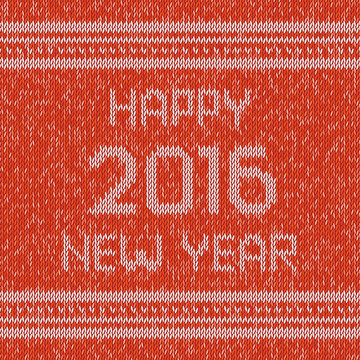 Christmas knitted sweater design pattern. Happy New Year 2016 text. Vector