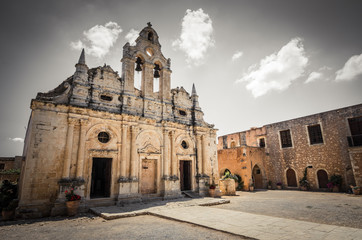 Fototapeta premium Arkadi monastery on Crete island, Greece. Ekklisia Timios Stavros - Moni Arkadiou in Greek. It is a Venetian baroque church.