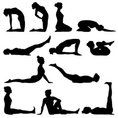 Woman yoga silhouettes
