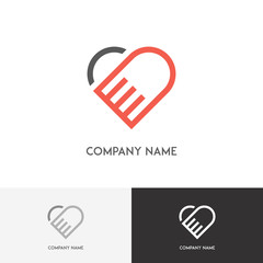 Love logo - two hands form a heart shape on the white background