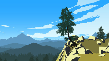 mountains and forest landscape illustration